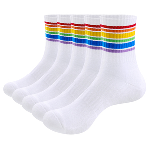 5PW2410 Womens Rainbow Socks Moisture Wicking Cotton Striped Novlety Sports Socks