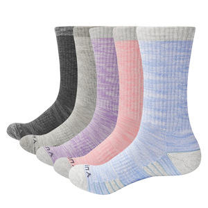 5PW1807 Female Cushioned Combed Cotton Crew Mid Calf Casual Athletic Socks(5 Pairs/Pack)