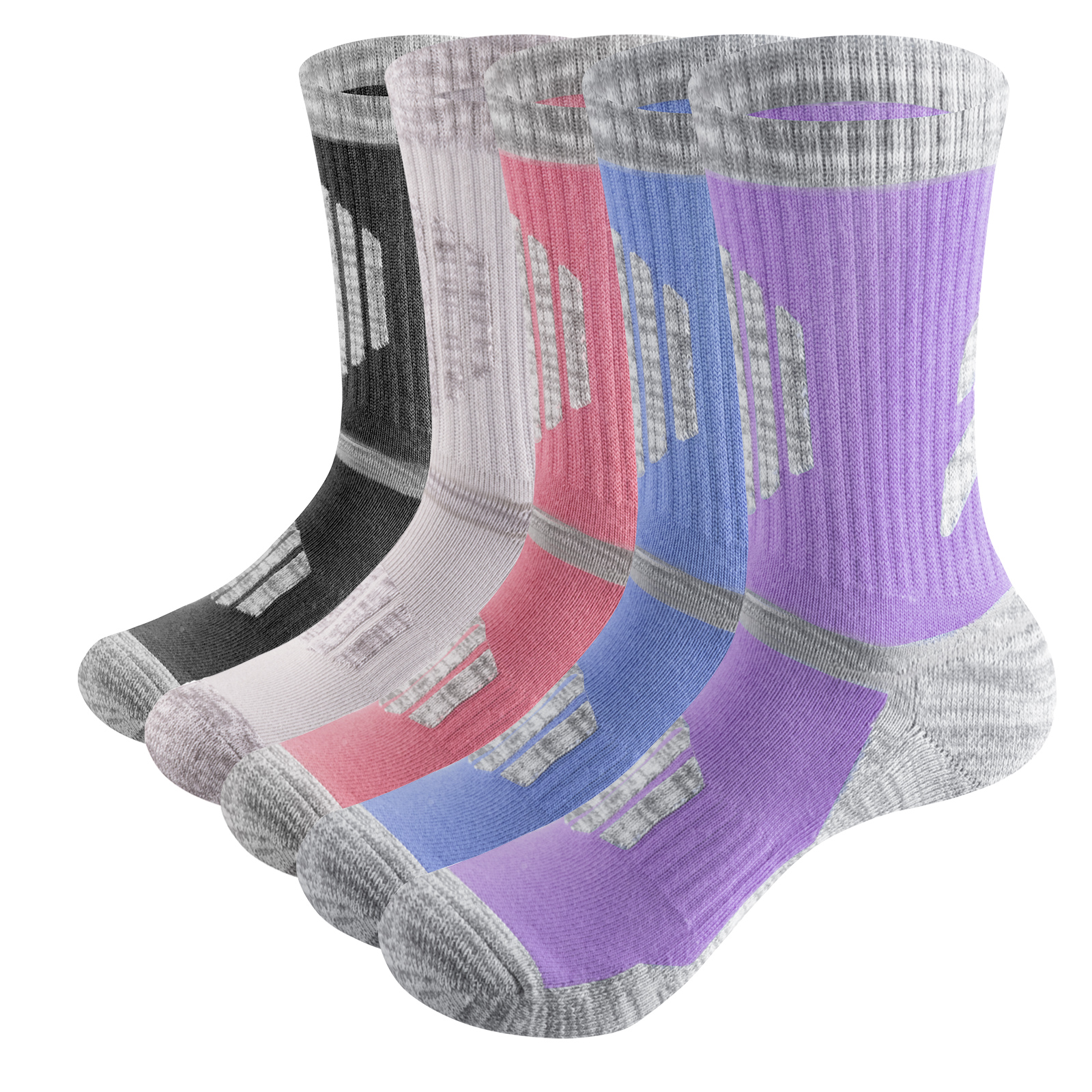 5PW2112 Womens Athletic Hiking Socks Camo Cotton Terry Cushioned Mid Calf Crew Socks For Women