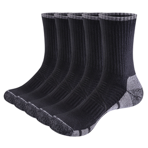 5PM1501C Men's Cushioned Crew Socks Moisture Wicking Cotton Casual Fitness Socks, 5 Pairs