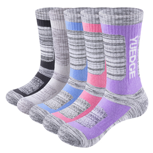 5PW1805 Female Cushion Padded Combed Cotton Crew Hiking Socks For Winter Boots( 5 Pairs /Pack)