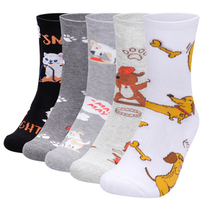 5PW2323 Womens Animal Dog Cat Socks Moisture Wicking Cotton Casual Funny Novelty Socks, 5 Pairs