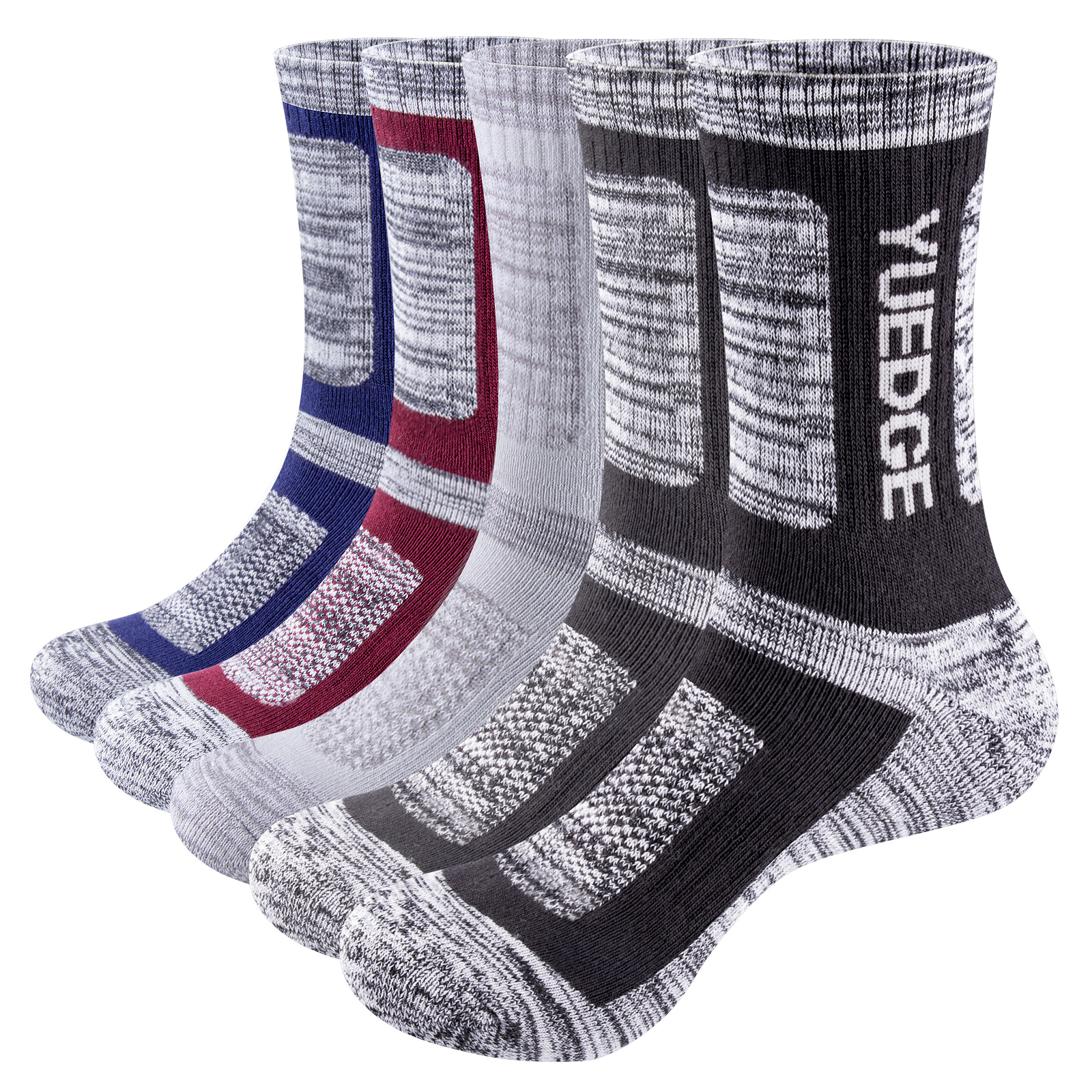 5PM1805 Male Cushion Padded Combed Cotton Crew Hiking Socks For Winter Boots( 5 Pairs /Pack)