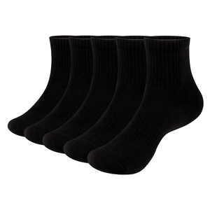 5PM2005 Mens Plain Ribbed Quarter Athletic Socks Combed Cotton Cushioned Mid Crew Socks